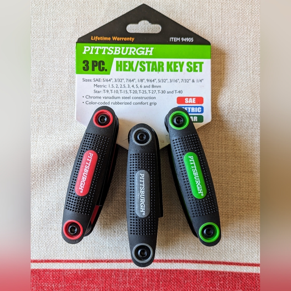 3 PC. METRIC HANDY HEX KEYS SET OF THREE WRENCH FOLDING STAR BIT